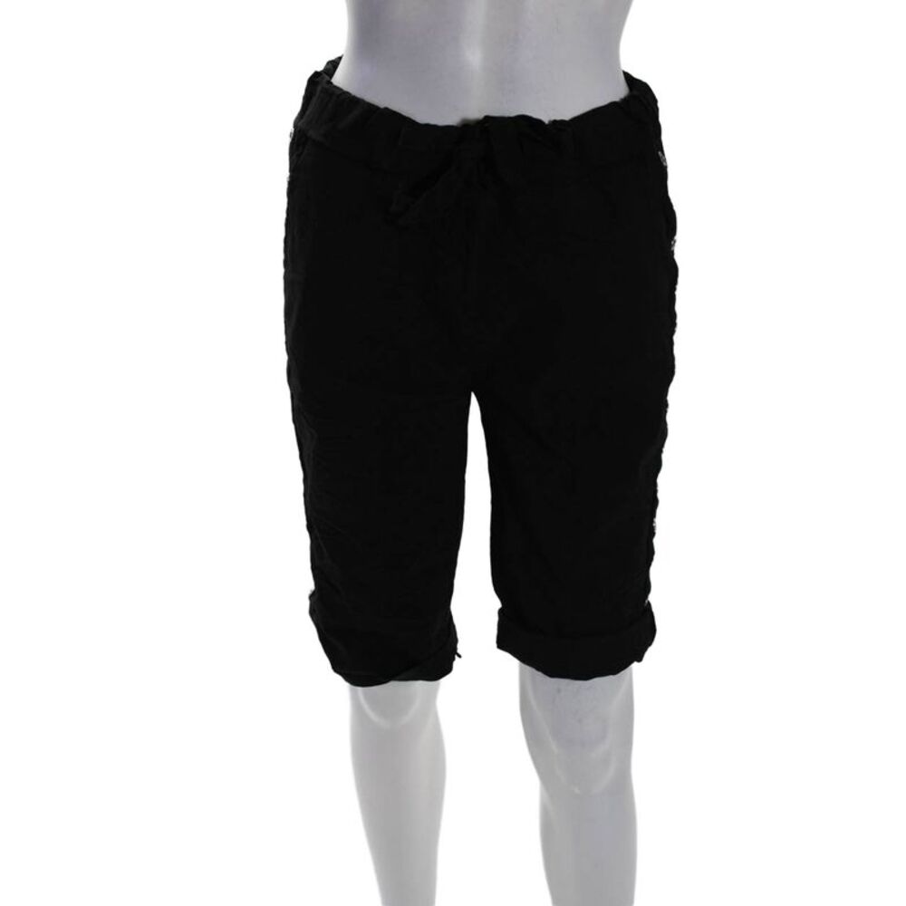 Designer Womens Elastic Waist Drawstring Cuff Bottom Fashion Shorts Black Size M